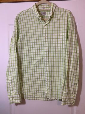 Quality Woven Shirt 100% Cotton Large Long Sleeve Green J. Crew